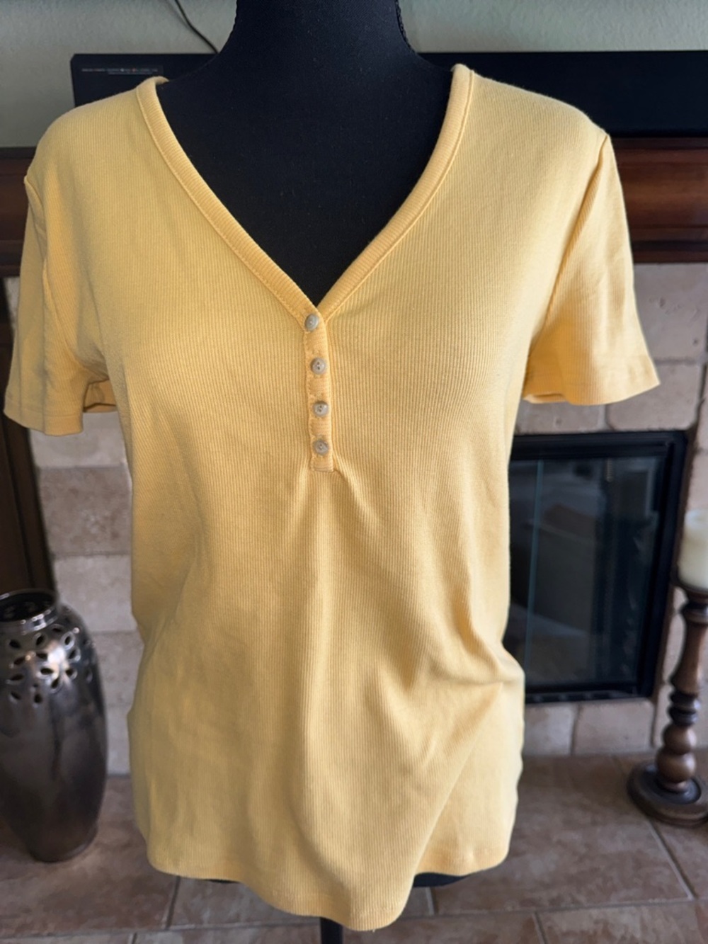 GAP Mustard Ribbed Short Sleeve Henley